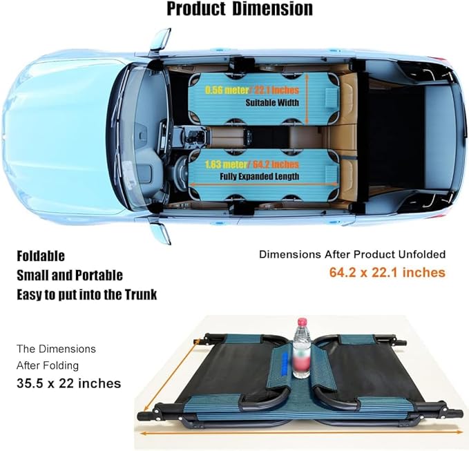 Car Travel Bed, Non-Inflatable Cushion, Universal Car Travel Bed for Rear Seat, Folding Camping Cot for Co-Pilot, Office, and Outdoor Camping Use (Blue)