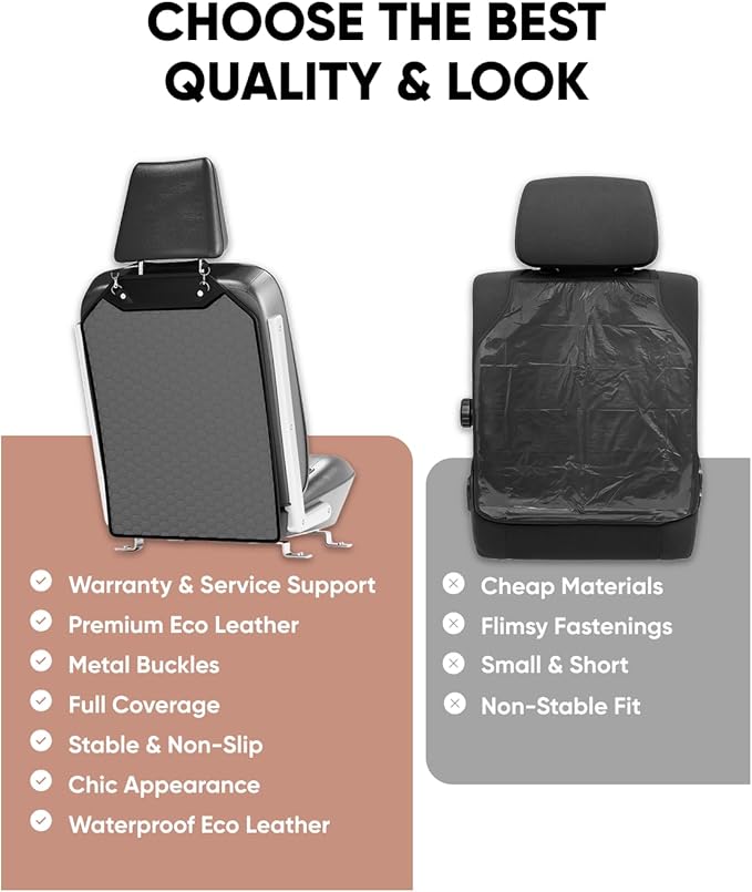 Owleys Set Seat Back Organizer & Car Seat Protector Hexy Waterproof & Non-Slip Protector for Child Car Cushion for Leather and Fabric Seats (Gray Set 2)