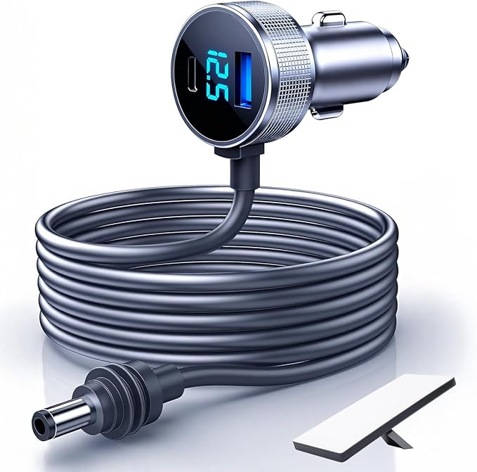 Starlink Mini Cable, 3 in 1 Starlink Mini Car Adapter DC Power Cable and Cigarette Lighter Adapter 12V-48V with Voltage Display, Durable USB-C PD 45W and USB-A 35W Ports，Suitable for Cars（16.4FT）