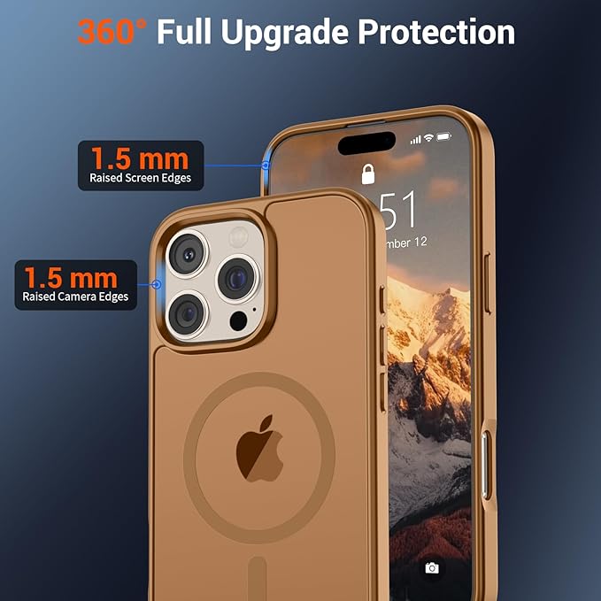 SUPFINE Magnetic for iPhone 16 Pro Max Case (Compatible with MagSafe) (Military Grade Drop Protection) Slim Translucent Matte Shockproof with Anti-Fingerprint Phone Case,Brown