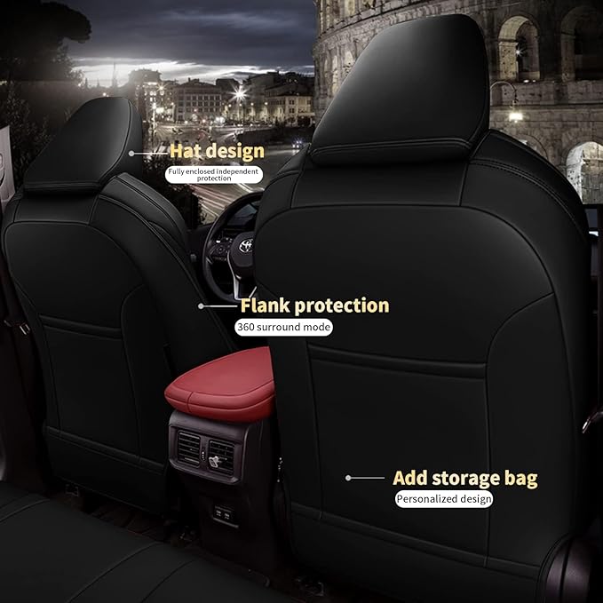 AOMSAZTO Custom Fit for Toyota CHR 2018 2019 2020 2021 2022 Full Set Faux Leather C-HR Seat Covers Compatible Airbag Black