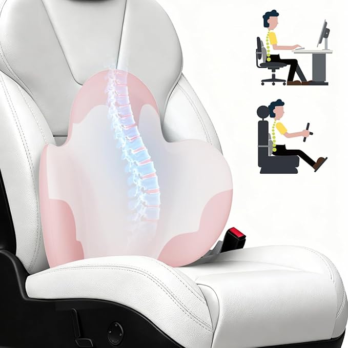 Lumbar Support Pillow for Office Chair, Gaming Chair, Car Driver Seat Back Cushion, Bed & Couch, Gifts for Friends and Parents,Ergonomic Back Support Pillow with Comfortable Memory Foam (Pink/White)