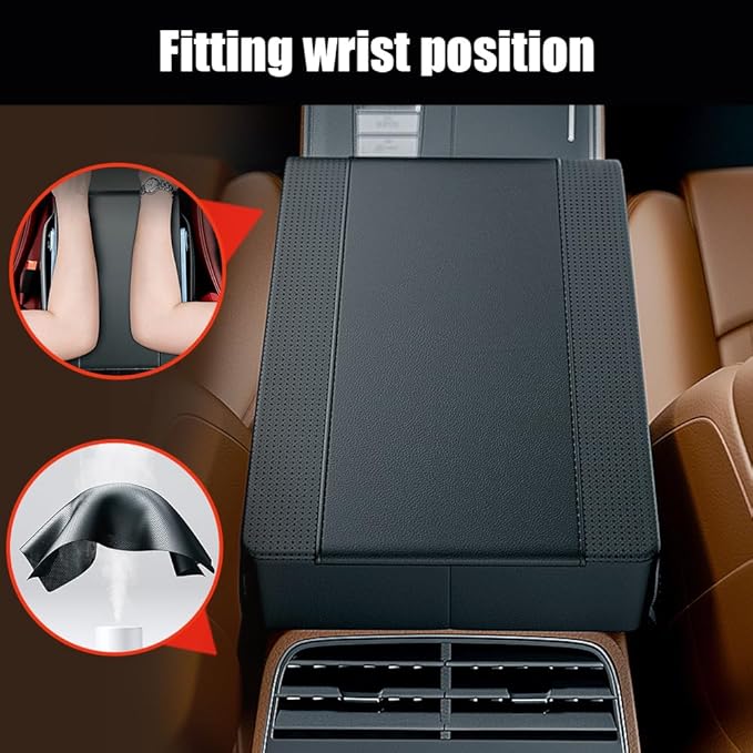 Universal Car Armrest Booster Cushion, 2024 New Memory Cotton Car Armrest Box Pad Auto Center Console Pad, Upgrade Waterproof Car Center Console Cover Pad Elbow Rest Box Covers (Black)