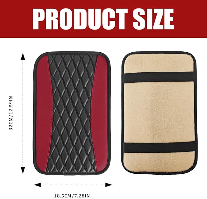 Car Center Console Cushion Pad, Armrest Cover for Car, Leather Waterproof Armrest Seat Box Cover, Auto Accessories Comfortable Arm Rest Box Cushion Pad for Most Vehicles (Wine Red)