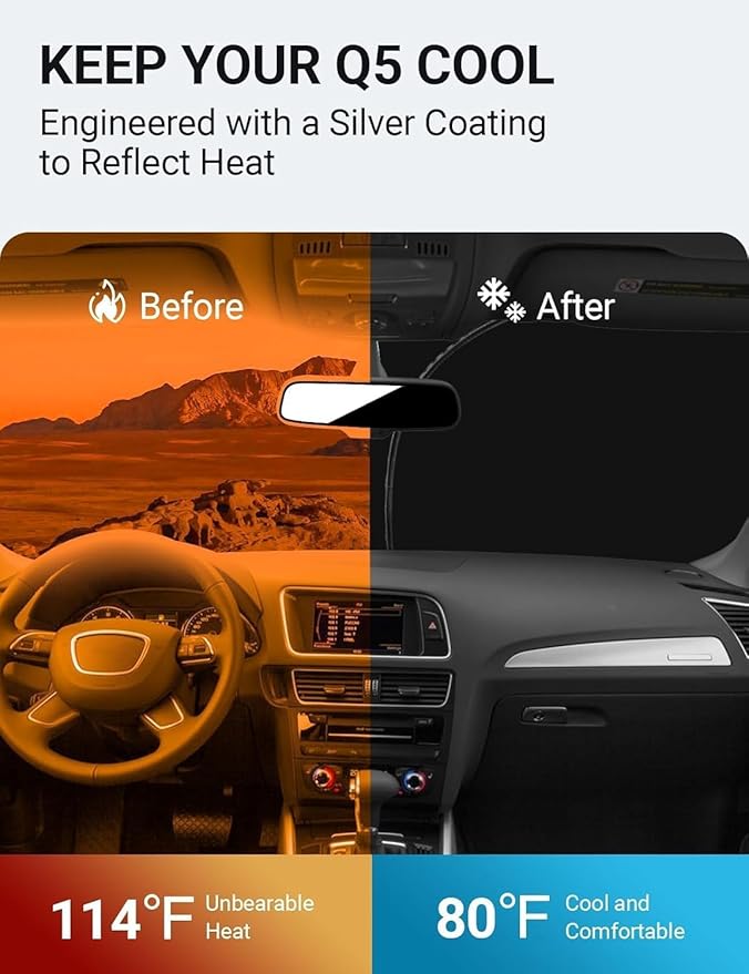 Proadsy 2026 Upgrade Front Windshield Sun Shade Foldable Sunshade Protector Custom Fit 2010-2017 Audi Q5 SQ5 Premium Premium Plus Prestige Crossover SUV Accessories
