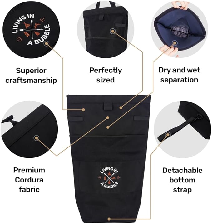 Living in a Bubble Wet Dry Laundry Bag – Portable Waterproof Laundry Hamper for RV, Campervan & Travel – Foldable Clothes Organizer with Separate Wet & Dry Compartments