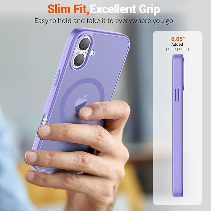 SUPFINE Magnetic for iPhone 16 Plus Case(Compatible with MagSafe) (Military Grade Drop Protection) Slim Translucent Matte Shockproof with Anti-Fingerprint Phone Case,Purple