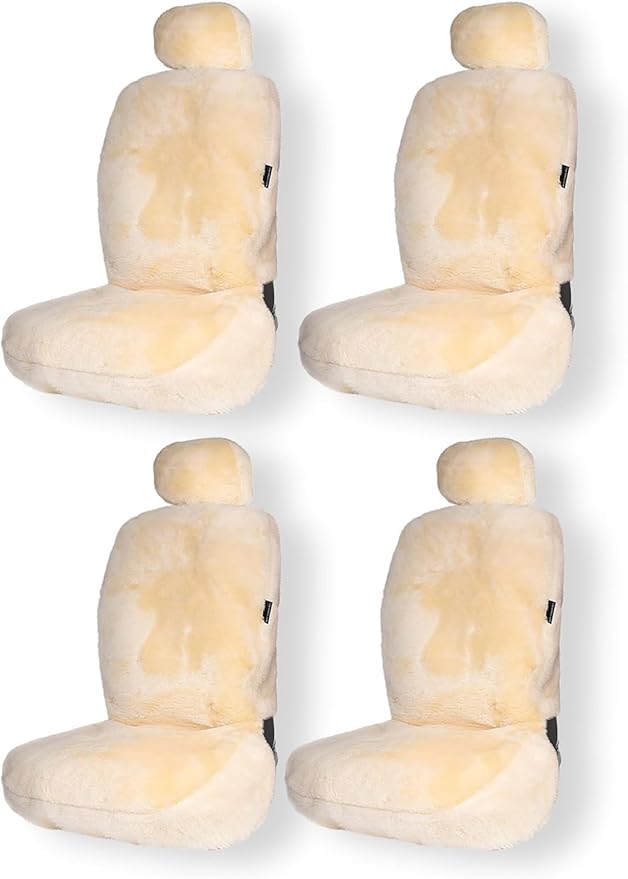 Sheepskin Seat Covers Fuzzy Car Seat Covers Ivory Australian Merino Wool Fluffy Fur Auto Accessories All Season Protection For Your Seats Universal Fits Most Car Suv Airbag Compatible 4- Pack
