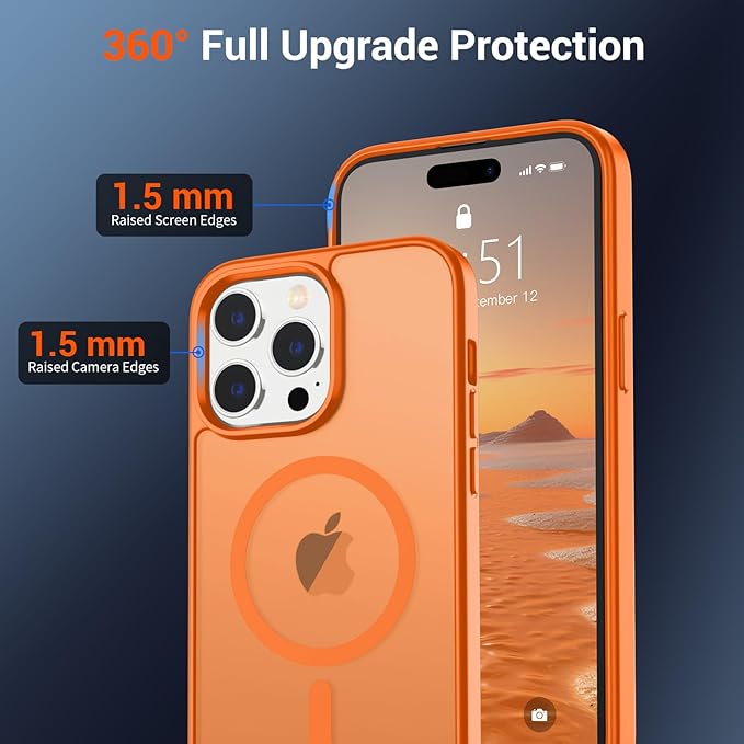 SUPFINE Magnetic for iPhone 14 Pro Case with Screen Protector (Compatible with MagSafe) (Military Grade Drop Protection) Translucent Matte Shockproof Phone Cover,Starry Orange