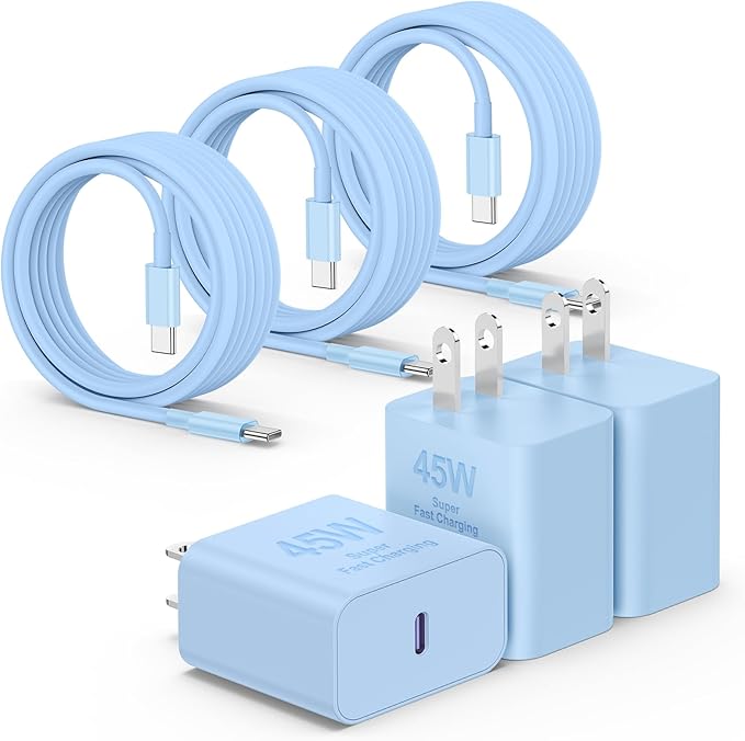 3Pack Super Fast Charger Type C 10FT, USB C Android Phone Charger Fast Charging Block with Ertra Long Type-C Charger Cord for Samsung Galaxy S25/S25 Ultra/S25+/S24 Ultra/S24/S24+/S23/S22/S21-Blue
