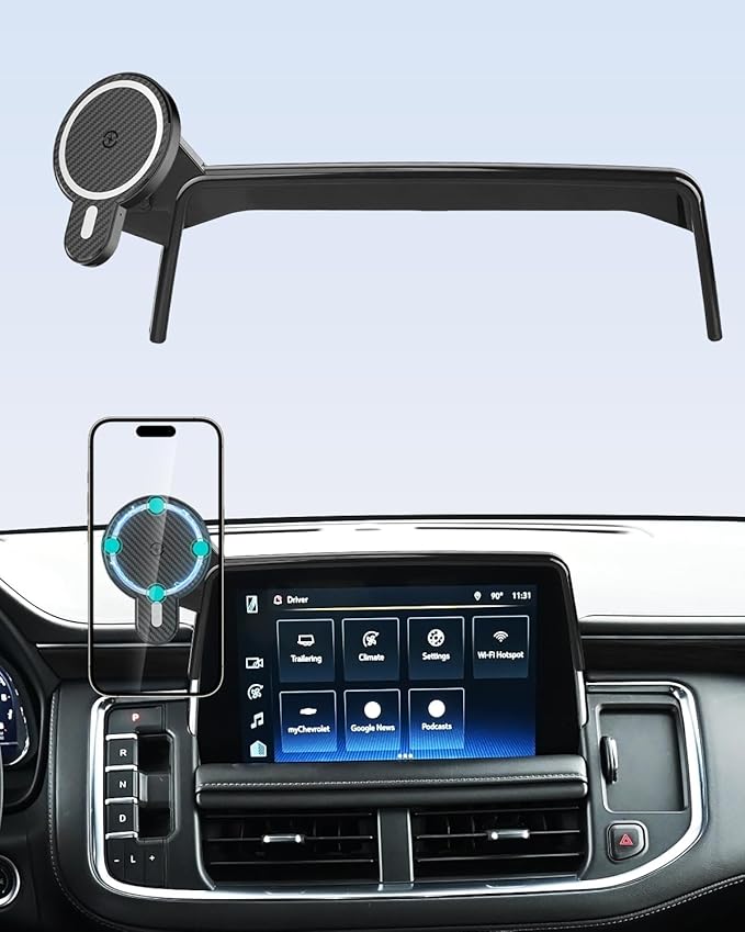 PZK Car Phone Mount for 2021-2024 Chevy Chevrolet Tahoe/Suburban/GMC Yukon/GMC Yuhon XL LT/Z71/RST/High Country Accessories 10.2-inch Screen Magnetic 15W Fast Wireless Charger Car Phone Holder
