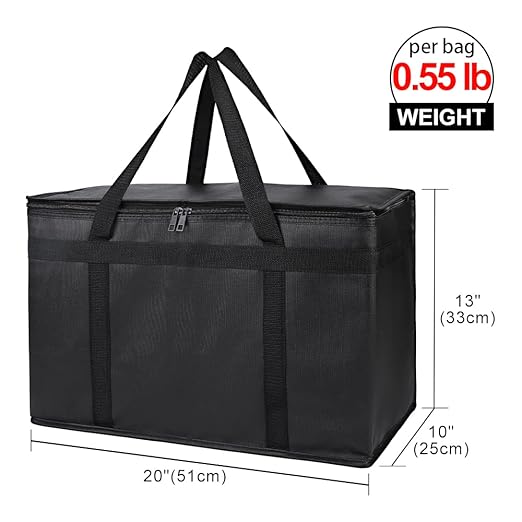 Bodaon 2-Pack Insulated Food Delivery Bag, XX-Large Reusable Grocery Shopping Bag, Frozen Food Cold, Bodaon Cooler Bags with Zippered Top, Black
