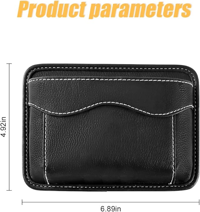 Car Seat Side Pocket Organizer, PU Leather Mini Storage Bag for Auto Door Window Console, Pen Phone Holder Tray Pouch Vehicle Seat Gap Filler for Organize Document, Registration, Notepad (Black)