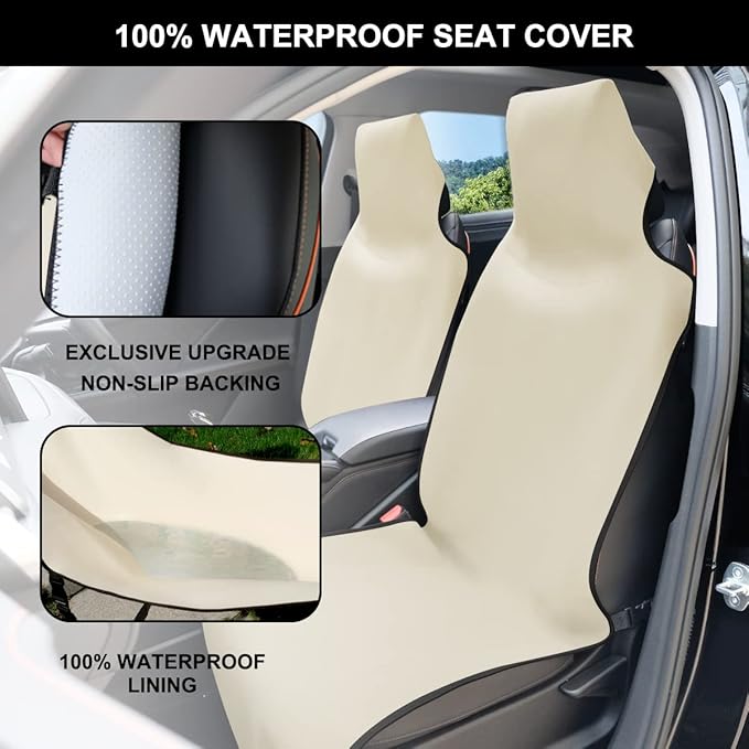 INFANZIA Premium Waterproof Seat Cover Towel Protector Neoprene Universal Fit, Upgraded 100% Washable & Removable Non-Slip Sweat Carseat Towel Covers, Perfect for Gym/Yoga/Workout（Beige,1PCS
