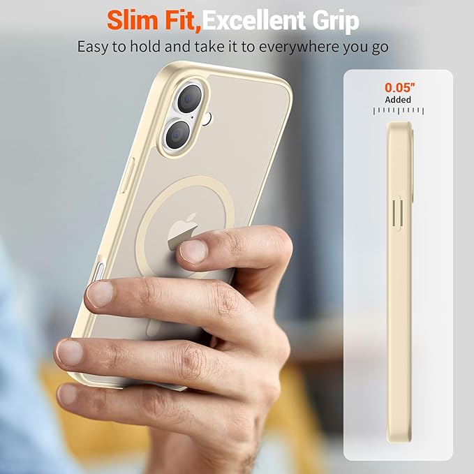 SUPFINE Magnetic for iPhone 16 Plus Case (Compatible with MagSafe) (Military Grade Drop Protection) Slim Translucent Matte Shockproof with Anti-Fingerprint Phone Case,Antique White
