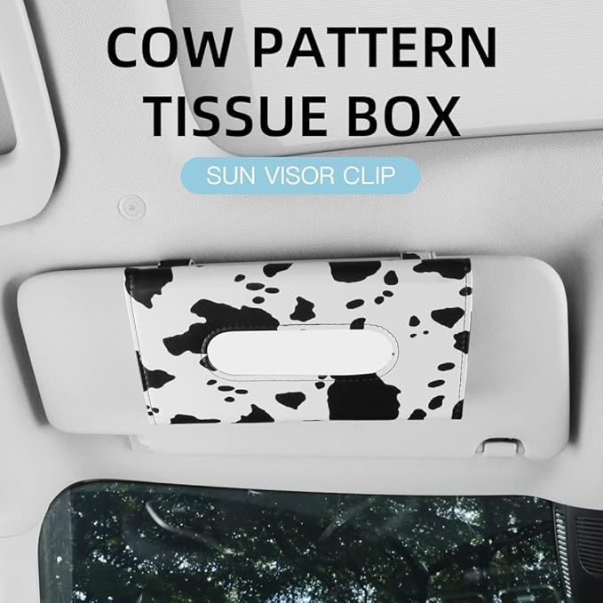 Cow Print Car Accessories for Women, Premium Tissues Box, Tissue Holder for Truck, Universal Napkin Dispenser for SUV, Car Tissue Box with Napkins Refill.
