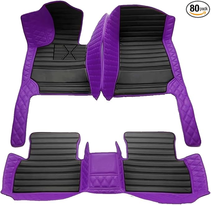 TREGOO All Weather Car Mats Custom Fit Non Slip Floor Mats for 1998-2025 Cars Personalized Leather Protection Pads Suitable for Men Women (Edge Purple with Black Horizontal Stripe)