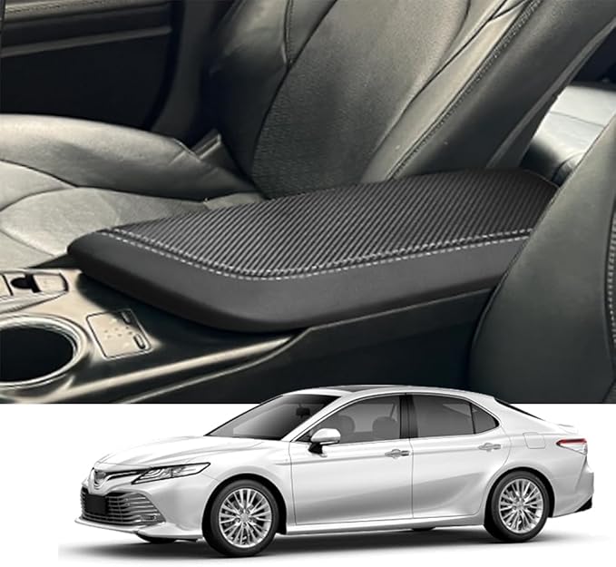 Blazeray Car Center Console Armrest Cover for Toyota Camry 2018-2023 Interior Accessories Leather Anti-Scratch Elbow Arm Rest Cover Cushion Pad Protector Saver (Black with Carbon Fiber Leather)