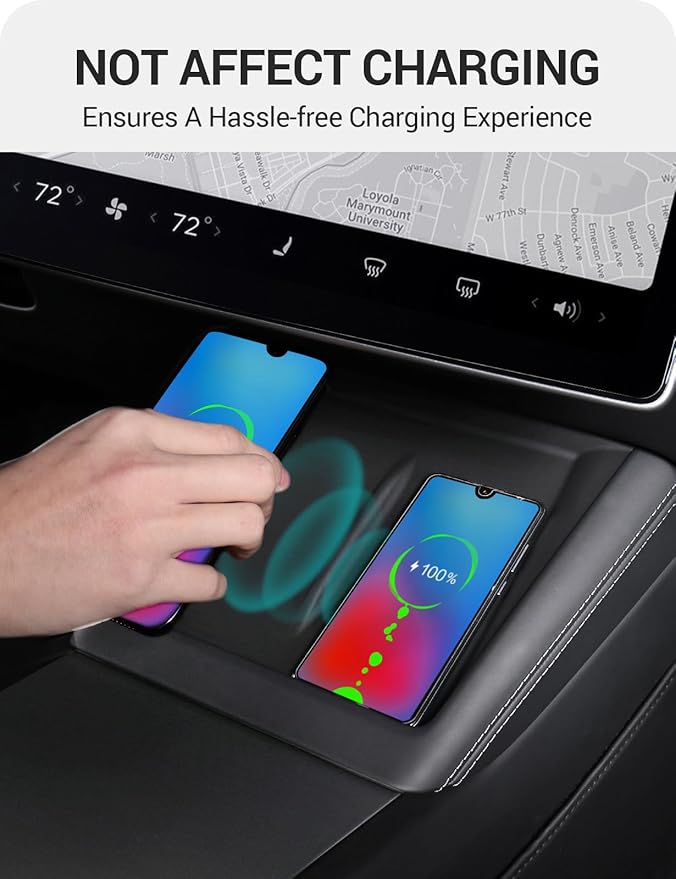 BASENOR 2026 Upgrade Center Console Wireless Charger Mat for 2024 2025 2026 Model 3 Highland Silicone Cover Wireless Charging Phone Pad [Proprietary Design] Interior Accessories
