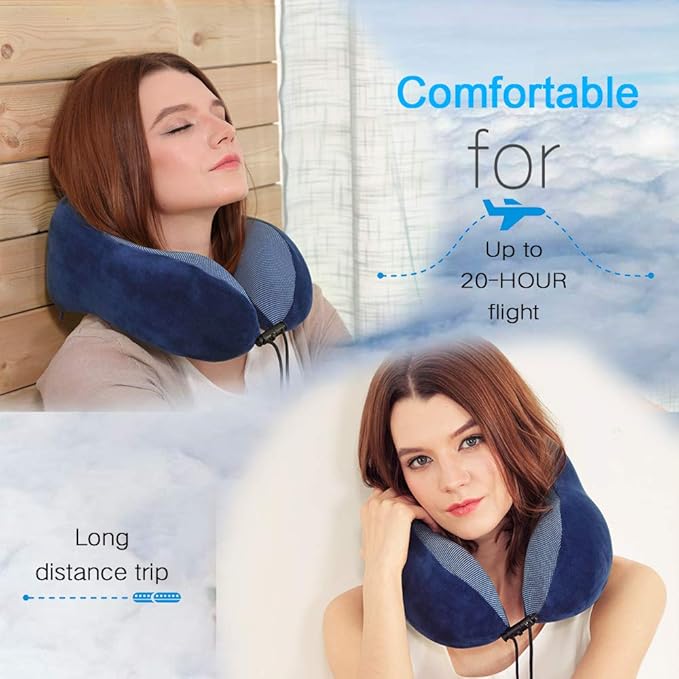 TALLGO Travel Pillow, Best Memory Foam Neck Pillow Head Support Soft Pillow for Sleeping Rest, Airplane Car & Home Use (Dark Blue)