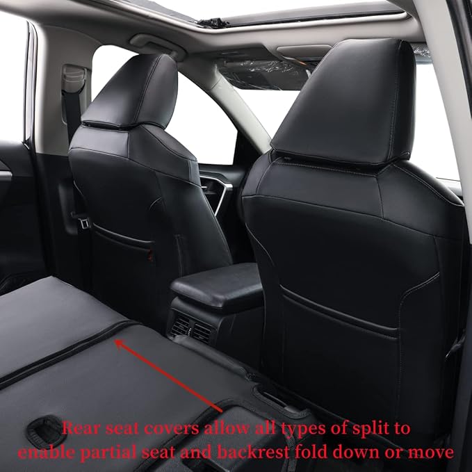 coverdream Custom Fit Seat Covers for Toyota RAV4 Adventure,TRD Off - Road 2024 2023 2022 2021 2020 2019,Full Coverage Leather Seat Protector (Black,Full Set)