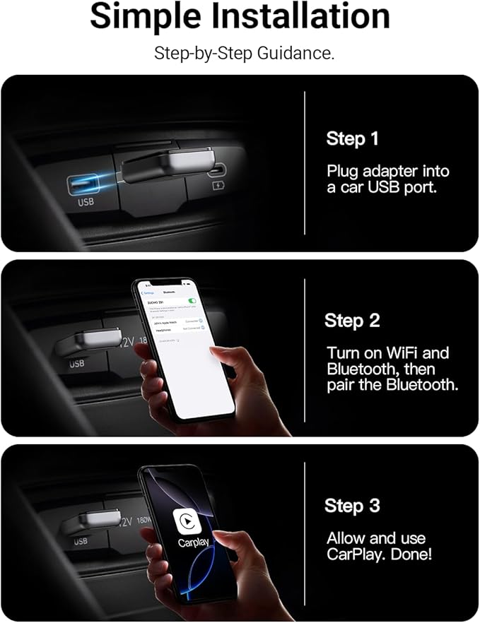 ZUCWO 2-in-1 Mini Wireless CarPlay Adapter for iOS Android Auto Plug and Play Low Latency Portable Carplay Adapter Converts Wired to Wireless CarPlay for iOS10+/Android 11+, Gray