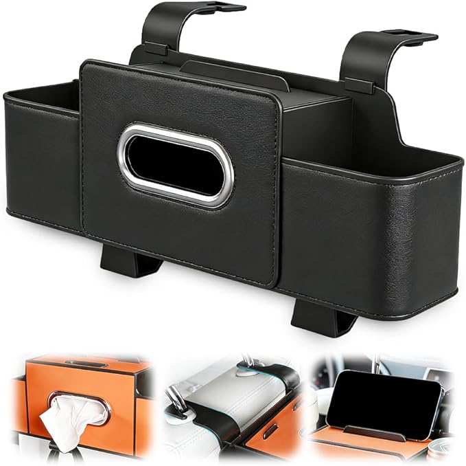 Multifunctional Car Seat Back Storage Box, 3-in-1 Backseat Car Organizer with Dual Cup Holders, Hold Phones, Snacks, Drinks, and Handbags (Black)