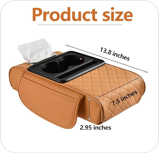 Car Armrest Cushion,5-in-1 Center Console Cover with 2 Storage Bags Cup Holder, Tissue Box Slot, Phone Slot for Sedans, Car Accessories Interior Organizers (Gey)