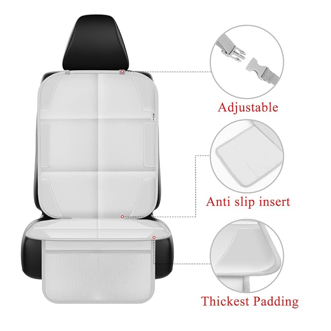 Meolsaek Car Seat Protector for Child Car Seat, Durable 600D Fabric Waterproof Car Seat Cover with Thick Pad Non-Slip Backing，No Imprints (Light Gray-1 pc)