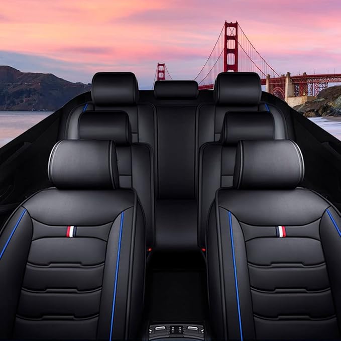 Car Seat Cover 7 Seats for Hyundai Palisade 2020-2025, Durable Wear Resistant Waterproof Sport Seat Cover, Breathable No Odor Premium Leather Vehicle Seat Covers.(Standard,Black Blue)