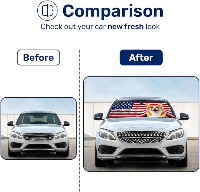 GENANY Corgi Flag Windshield Sun Shade for Car SUV Truck (55x30 Inches), Sun Shade Windshield, Shades for Front Windows, Protector Blocks UV, Car Decor