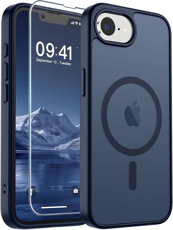 SUPFINE Magnetic for iPhone 17e Case/iPhone 16e Case with Screen Protector (Compatible with MagSafe) (Military Grade Drop Protection) Translucent Matte Shockproof Phone Cover,Dark Blue