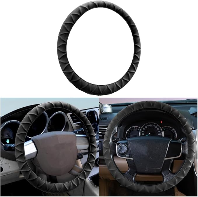Car Steering Wheel Cover, Anti-Slip Soft Silicone Automotive Steering Wheel Protector, Comfortable Vehicle Steering Wheel Protective Accessories, Universal for RV, SUV, Truck (Black)
