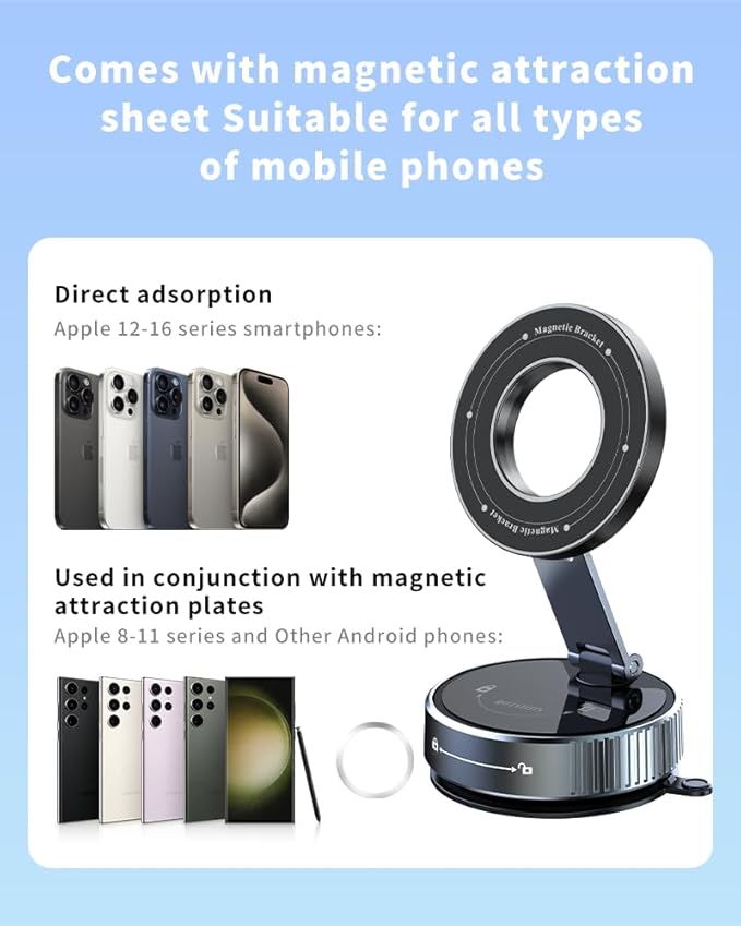 Car Phone Holder for Magsafe,360°Nano Gel Vacuum Magnetic Phone Holders for Your Car,[108+LBS Suction & 2800 gf Magnetic] Perfect for iPhone 17/Air/16/15/14/13/12 pro,Android