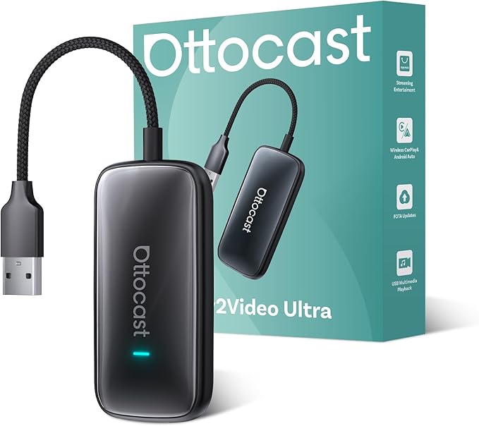 OTTOCAST 2026 Play2Video Ultra Magic AI Box Car Streaming Devices, Wireless CarPlay Android Auto Video Adapter 3 in 1 Built-in Netflix/YouTube Android 12 System