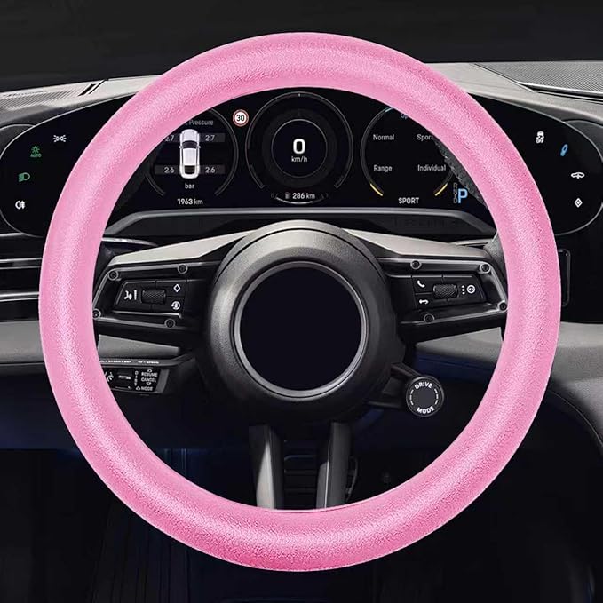 Car Steering Wheel Cover, Silicone Non-Slip Steering Wheel Protector, 13/14/15/16 inch Ultra Thin Steering Wheel Protective Covers for Women Men, Universal Vehicle Accessories (Pink)