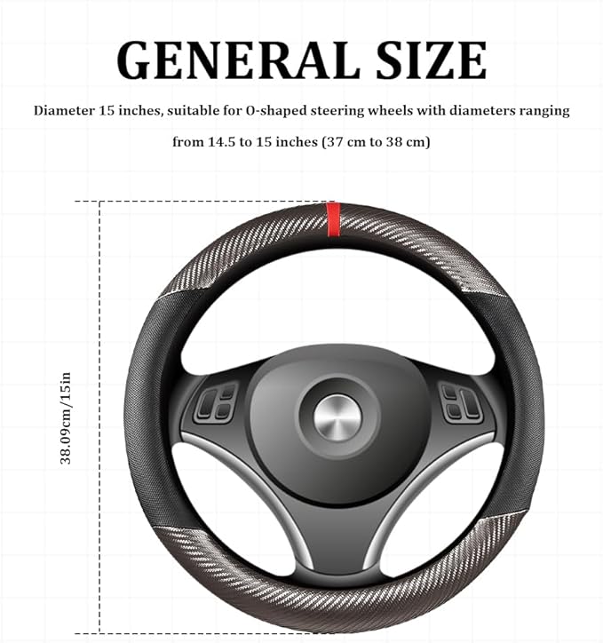 Car Steering Wheel Cover, Steering Wheel Accessories, 15 Inch Microfiber Leather Carbon Fiber Soft Anti-Slip Breathable, Car Accessories Elastic Non-Slip Cover for Most Vehicles (Black Gray)