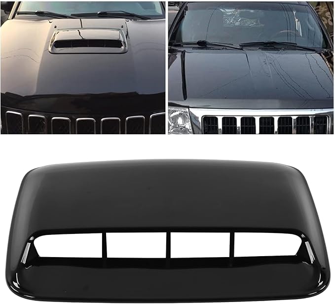 Universal Car Hood Scoop Cover with Side Air Vents, Black, Decorative Hood Air Flow Intake, 3-Piece Set with Mounting Tape (Shiny black)