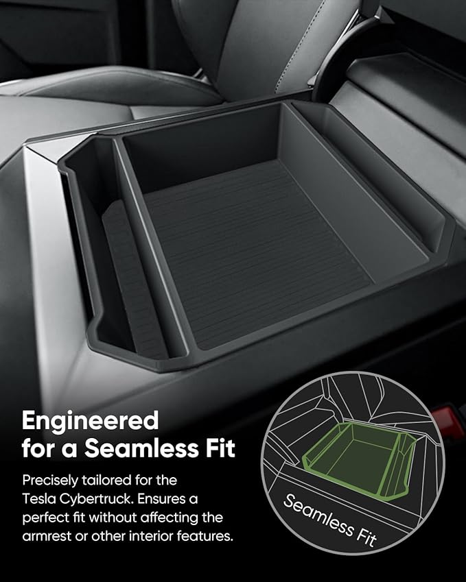 2024-2025 Tesla Cybertruck Center Console Organizer Tray | Custom-Fit Armrest Storage Box | Premium TPE Material, Reserved USB Port, Anti-Slip Design, Easy Installation