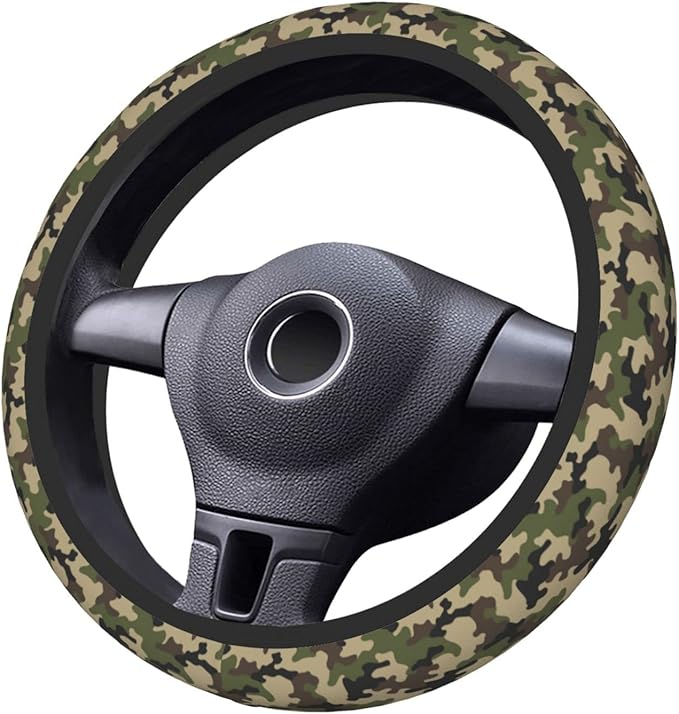 Army Green Camo Auto Car Steering Wheel Cover Universal 15 Inch Neoprene Interior Decor Protection Accessories