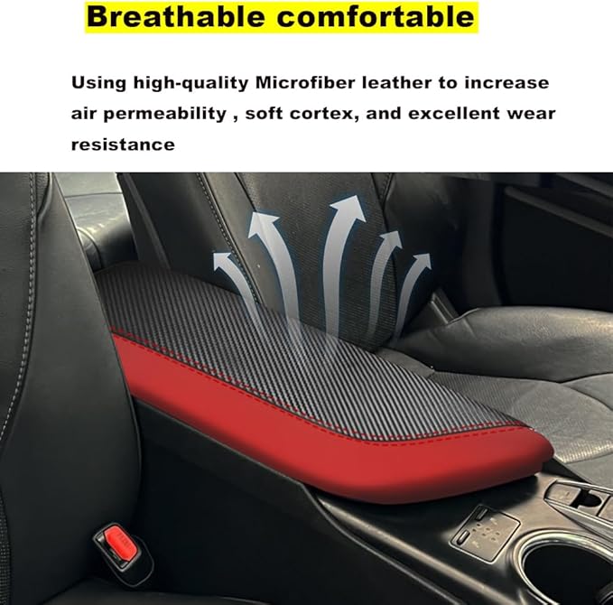 Blazeray Car Center Console Armrest Cover for Toyota Camry 2018-2023 Interior Accessories Leather Anti-Scratch Elbow Arm Rest Cover Cushion Pad Protector Saver (Red with Carbon Fiber Leather)