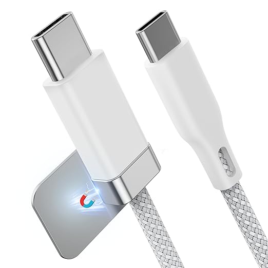Magtame StayCable USB C to C Cable with Magnetic Organizer Holder 3.3FT, 60W Fast Charging Braid Type-C Charger Cord, for iPhone 16/15 Laptop Car Desk Nightstand Cable Management Original Design