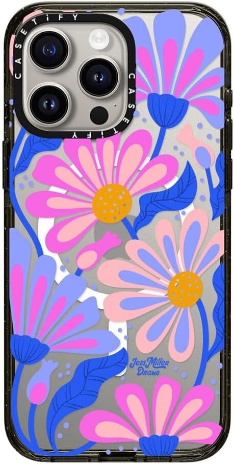CASETiFY Impact Case for iPhone 15 Pro Max [8.2ft 4X Military Grade Drop Protection/Compatible with Magsafe] - Mystic Daisy - Clear Black