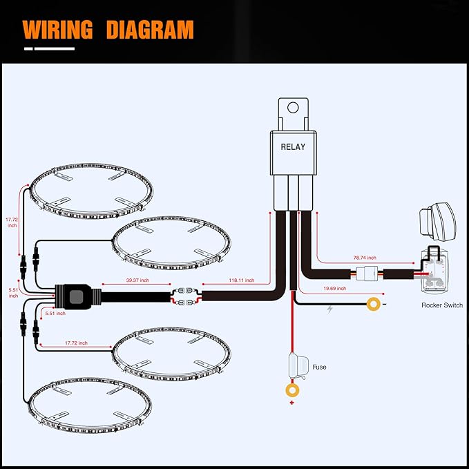 Nilight 4PCS 15.5inch Double Row LED Wheel Ring Lights Pure White with Wiring Harness Kit Rocker Switch Control Dual Row for Car Van SUV Truck