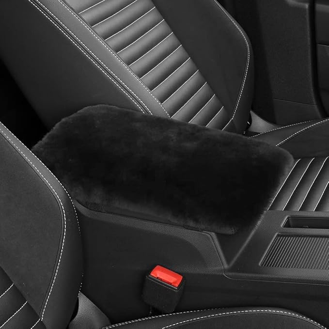 Sheepskin Armrest Cover Auto Center Armrest Cover Car Soft Console Pad, Fluffy Wool Auto Center Console Cover for Most Car Arm Rest Decoration Protector 7 x 13 Inch (Shearling, Dark Gray)