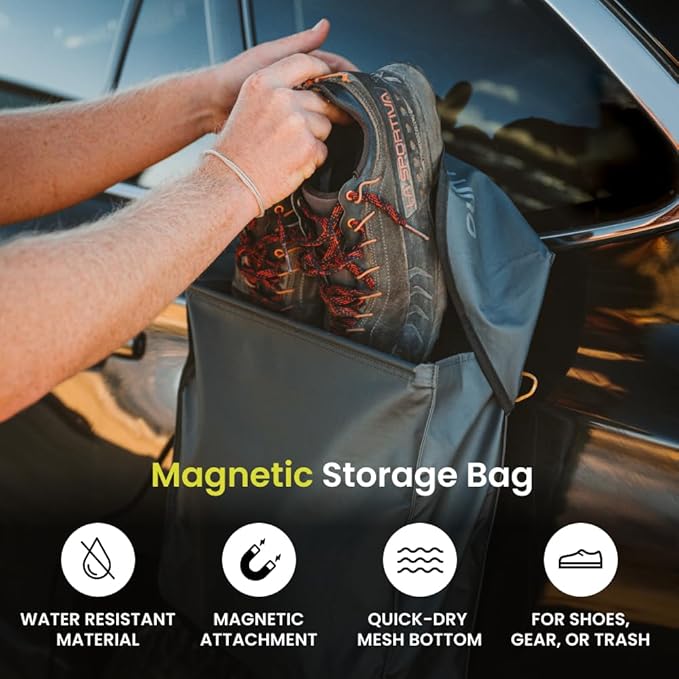 LUNO Magnetic Gear and Shoe Storage Bag - Water resistant, Magnetic Attachment, Quick-Dry Mesh Bottom | Quick and Easy Install | Great for Shoes, Gear, or Trash While Camping