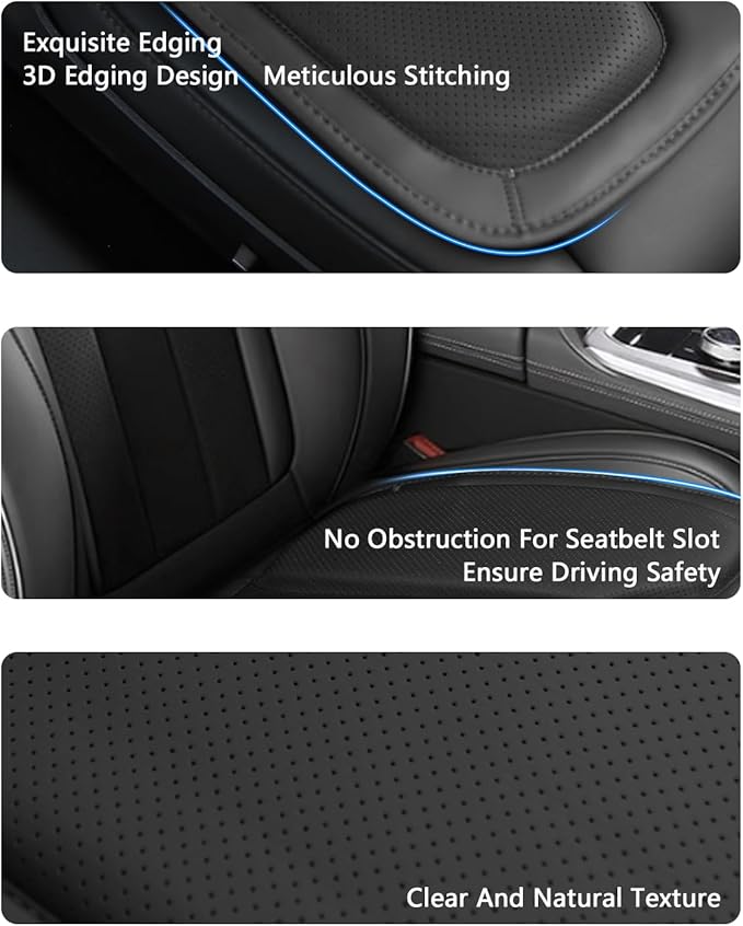 Car Seat Cushion Memory Foam for Car Seat Driver, Office Chair, Wheelchair Premium Nappa Leather Cushions Universal Fit Seat Cushion for Car Sedans SUV Truck (2 Packs/Black)