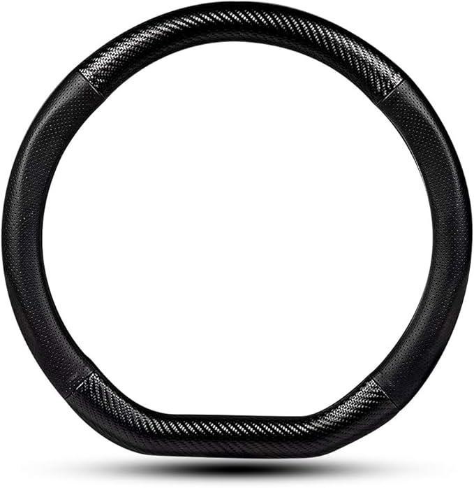 Car Carbon Fiber and Leather D-Shape Steering Wheel Cover, Stylish car Non-Slip Leather car Interior 15 inches Universal Black