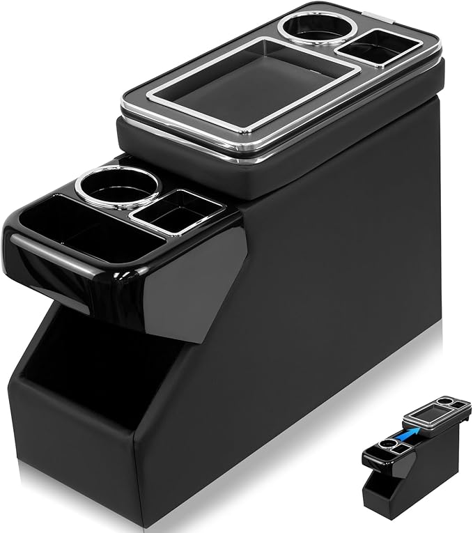 Center Console Between Seat Organizer for Minivans, SUVs, with Key Holder & Cup Holders,Phone Storage for Minivan &SUVs, Middle Van Floor Console Organizer Storage Box- Black