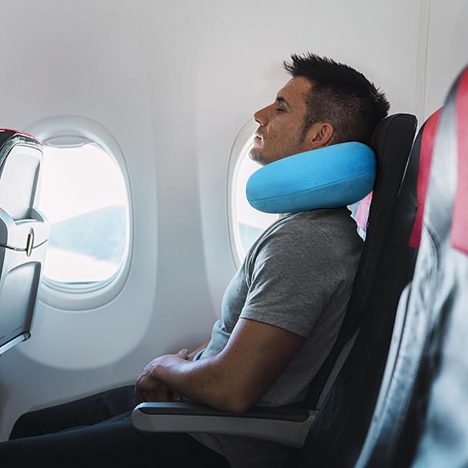 Neck Pillow for Travel Comfortable Travel Pillows U Shape Memory Foam Airplane Pillow Support Neck and Head Portable Neck Pillows Suitable for Airplane, Trains, Self-Driving Cars, Lake Blue Color